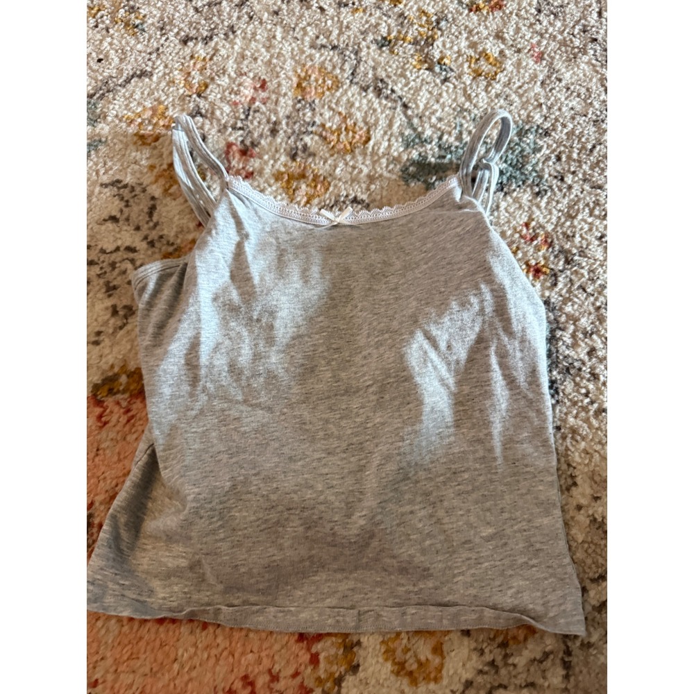Weekend Academy Girls Heather Gray Lace Trim Bow Camisole Top Size L Large